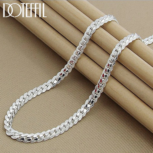 DOTEFFIL 925 Sterling Silver Side Chain Necklace – Unisex 6mm Chain, 16-24 Inch, Fashion Wedding & Engagement Jewelry Gift