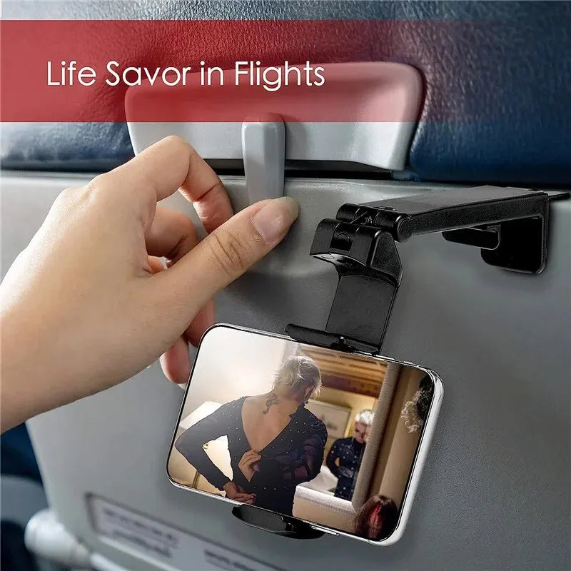 Portable Airplane Phone Holder & Travel Stand – Foldable, Adjustable, Rotatable Selfie Mount for Flights, Trains & Desk