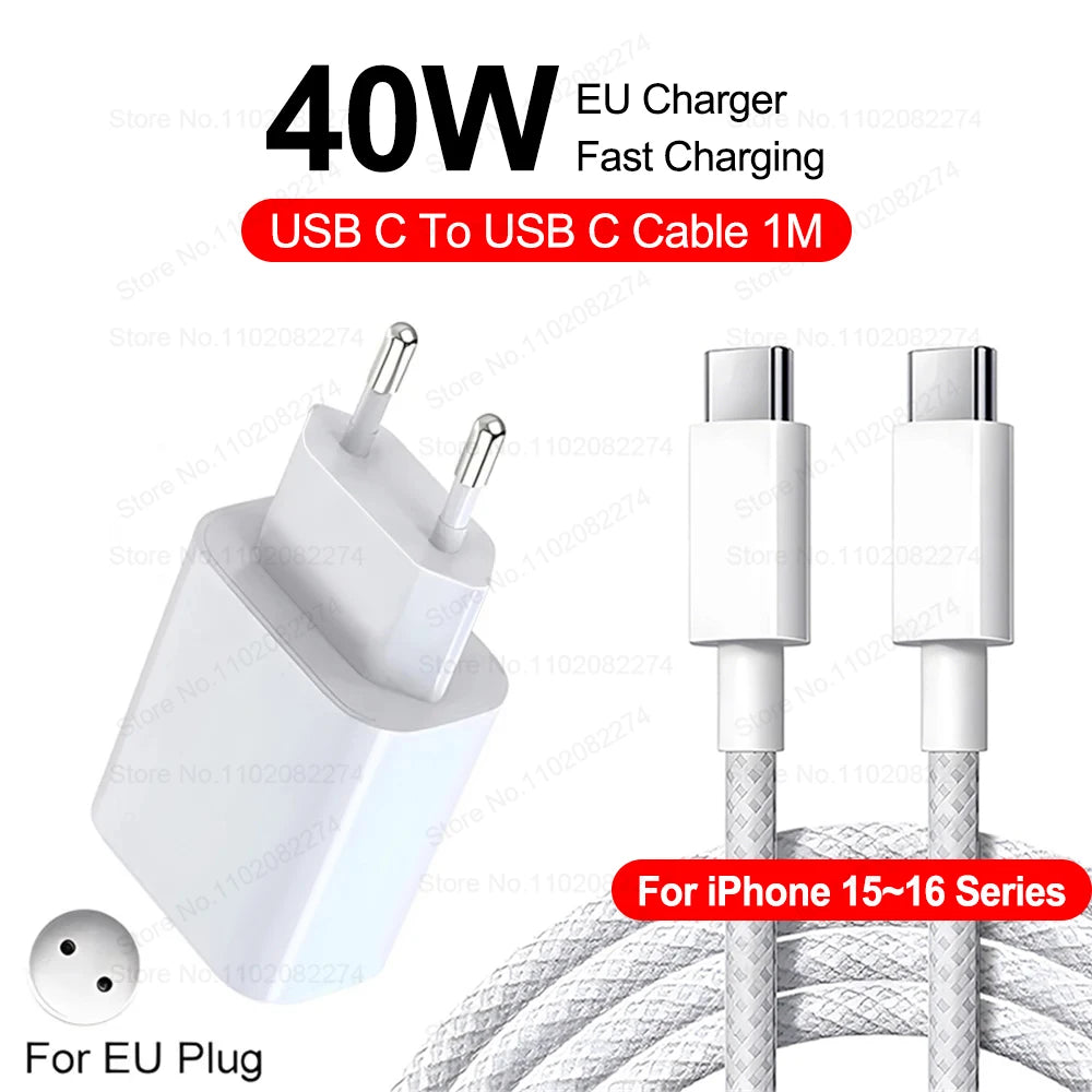 PD 40W Fast Charger for iPhone – USB-C Quick Charge Adapter & Data Cable for iPhone 11/12/13/14/15/16 Pro Max & Plus