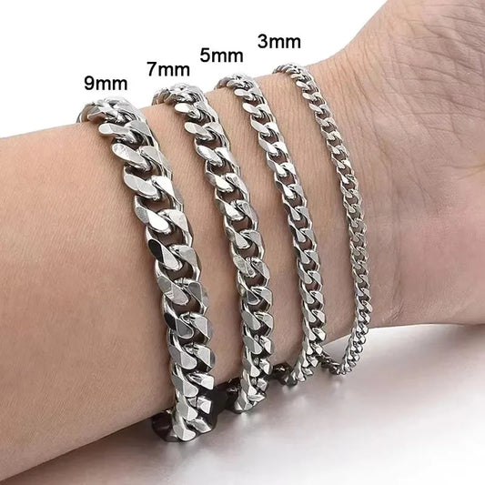 New Trendy Cuban Chain Bracelet – Classic Stainless Steel Unisex Jewelry Gift (Available in 3/5/7/9mm)