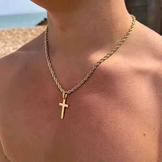 2025 New Unisex Minimalist Gold Stainless Steel Cross Pendant Necklace – Stylish Choker & Perfect Gift for Men & Women