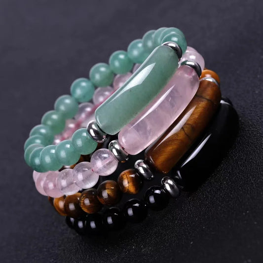 Handmade Healing Stone Bracelet – Natural Turquoise & Malachite Gemstone Raw Crystal Energy Bracelet for Yoga & Wellness