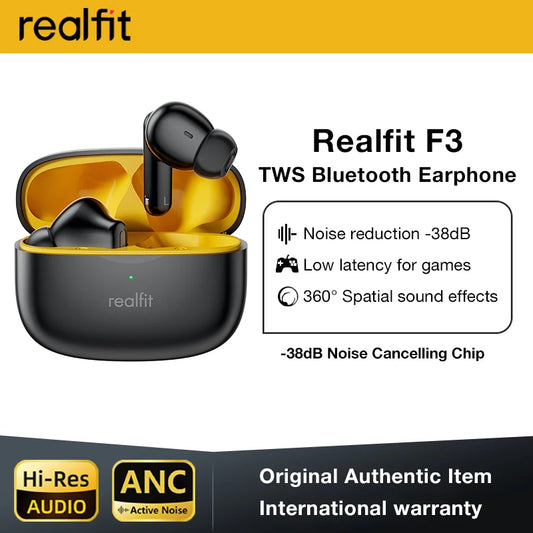 Realfit F3 ANC Bluetooth Earphones – Active Noise Cancellation, ENC Call, HiFi Stereo, Superb Bass Wireless Earbuds for Sports & Gaming