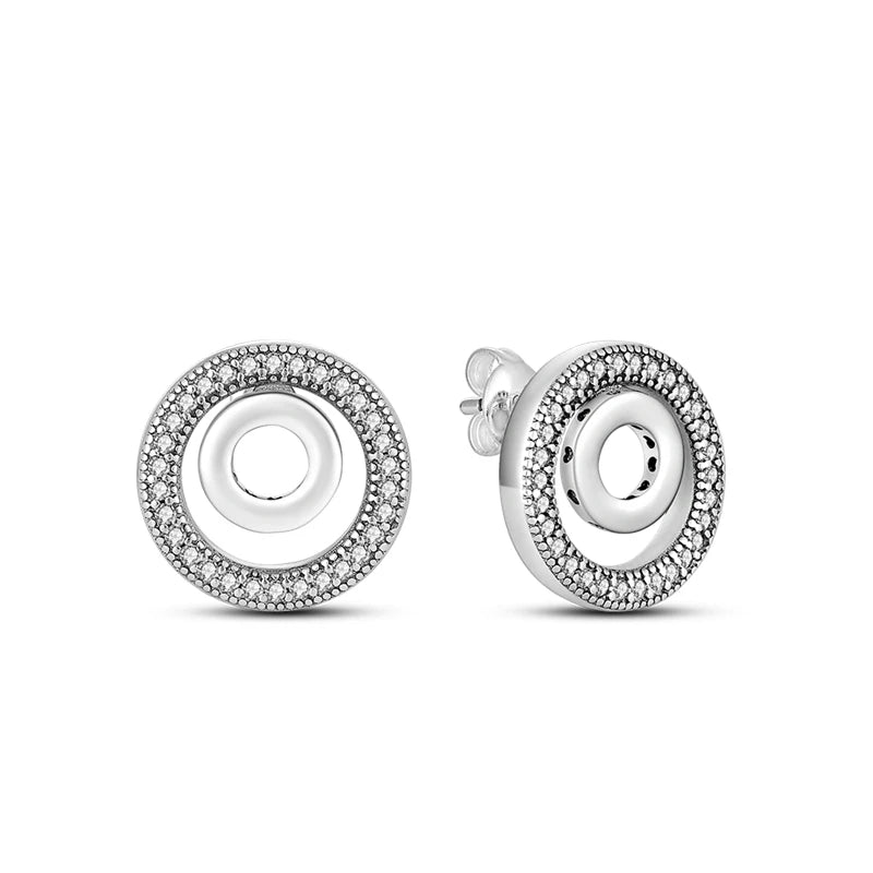 925 Silver Heart CZ Stud Earrings – Original Round Daisy Flower Trio Fashion Jewelry for Women