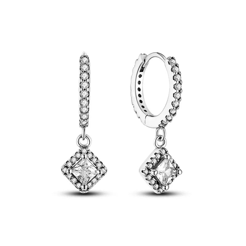 925 Silver Heart CZ Stud Earrings – Original Round Daisy Flower Trio Fashion Jewelry for Women