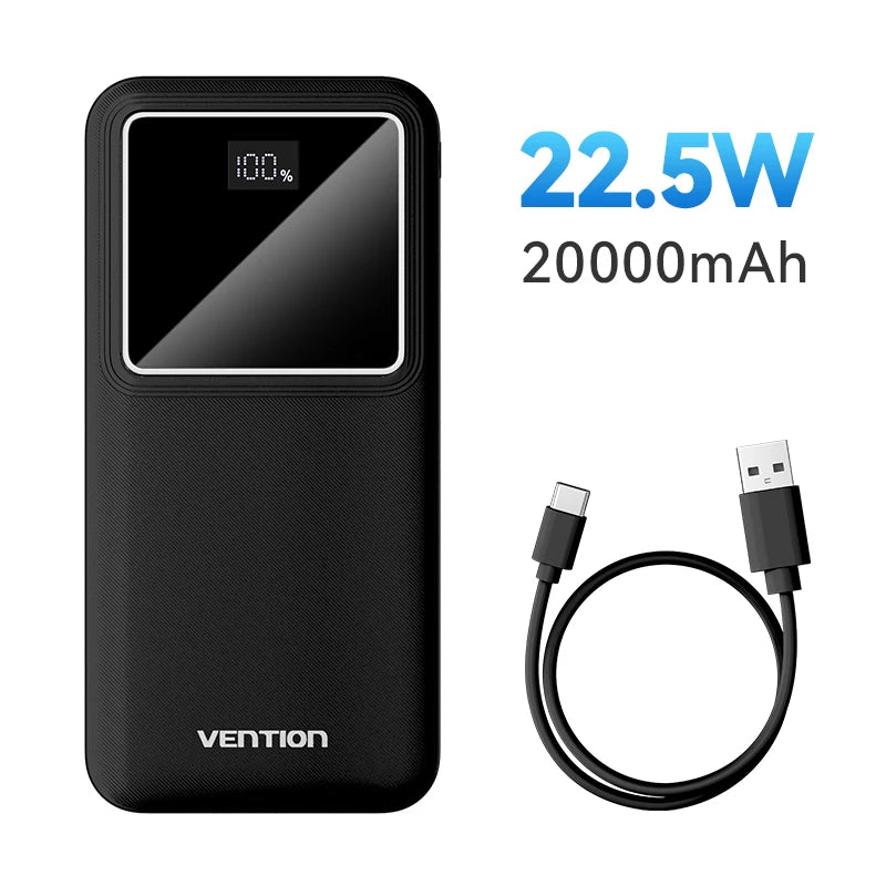 Vention 22.5W Fast Charge 20000mAh Power Bank – Ultra Portable Battery Charger for iPhone 15 Pro Max & Xiaomi