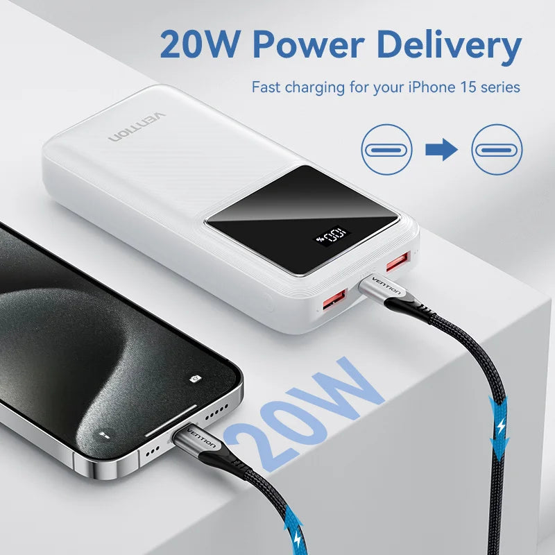 Vention 22.5W Fast Charge 20000mAh Power Bank – Ultra Portable Battery Charger for iPhone 15 Pro Max & Xiaomi