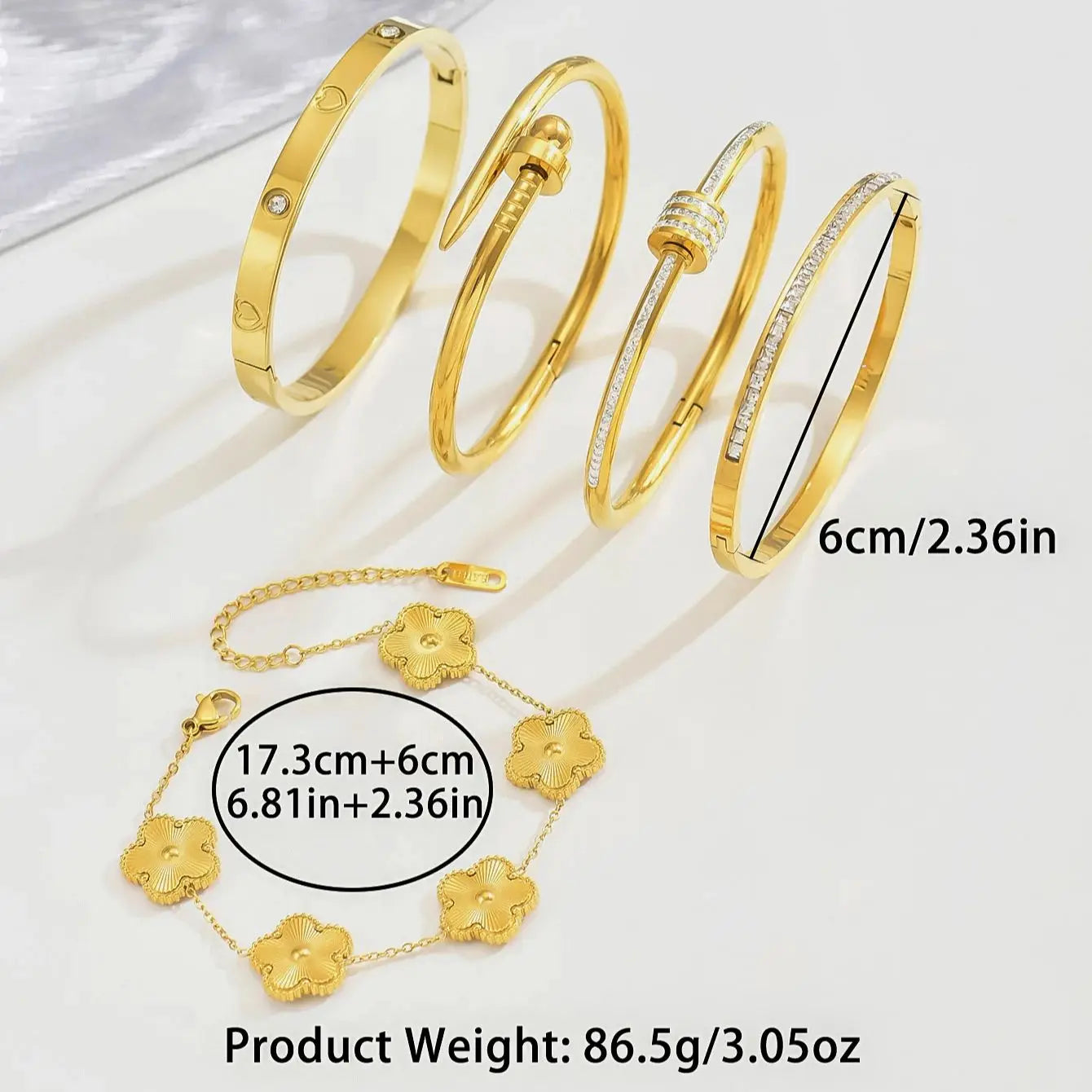 Hot Stainless Steel Four-Leaf Clover Lucky Bracelet – Trendy Gold Nail Bracelet for Women (Europe & US Bestseller)