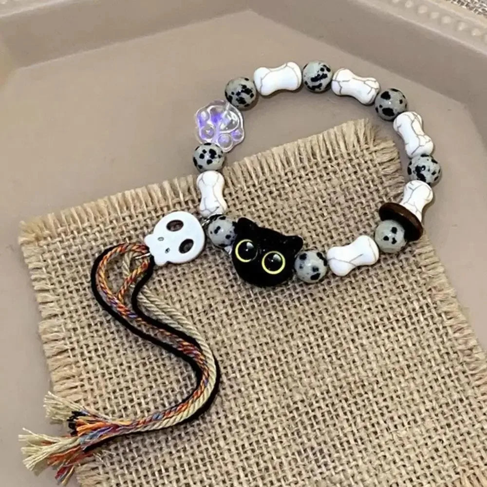 Matching Glow-in-the-Dark Cat Bracelets for Couples – Luminous Friendship Bangles in Black & White, Perfect Gift for Men & Women