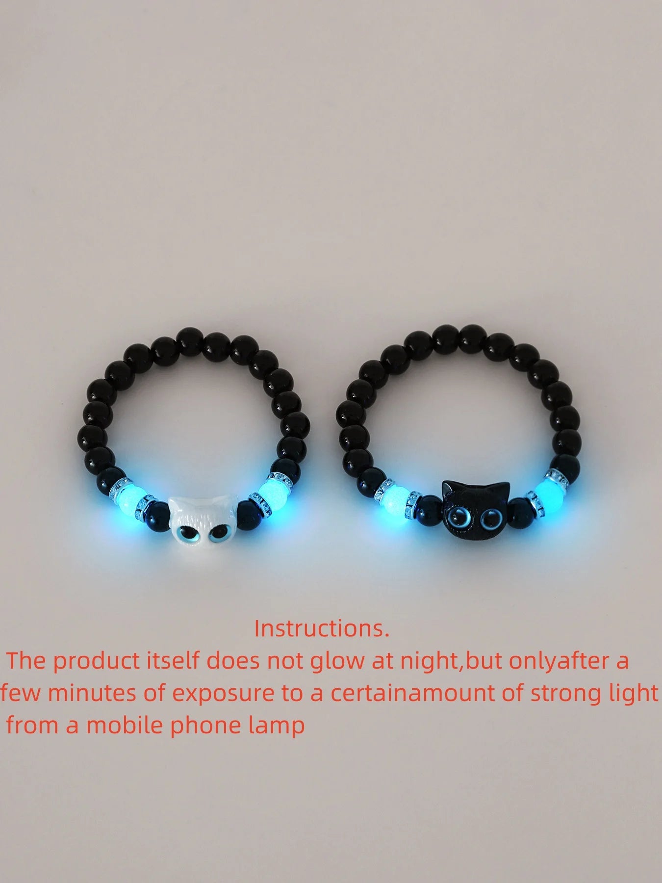 Matching Glow-in-the-Dark Cat Bracelets for Couples – Luminous Friendship Bangles in Black & White, Perfect Gift for Men & Women