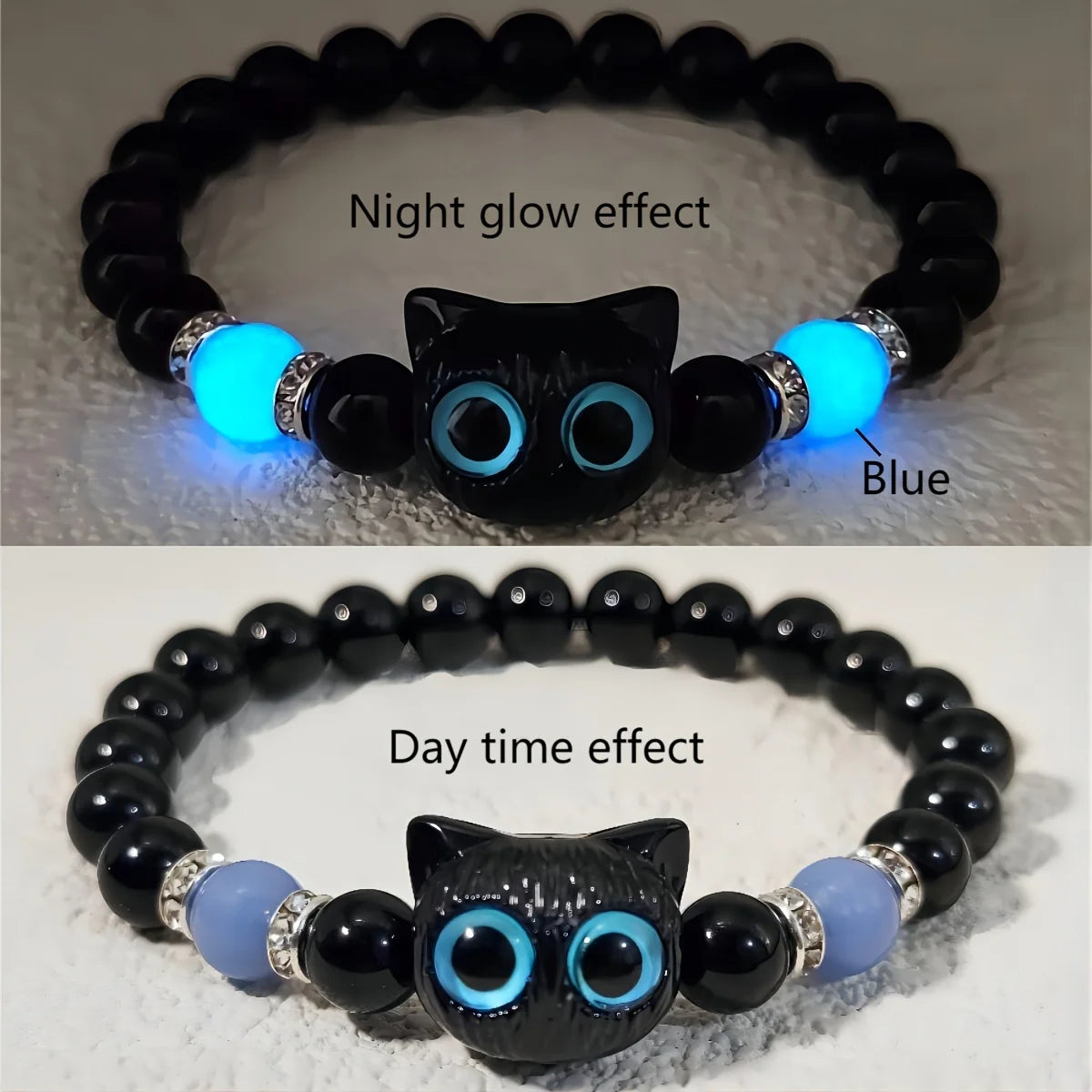 Matching Glow-in-the-Dark Cat Bracelets for Couples – Luminous Friendship Bangles in Black & White, Perfect Gift for Men & Women